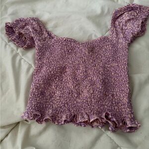 Billabong Lavender Smocked Crop Top with Puff Sleeves